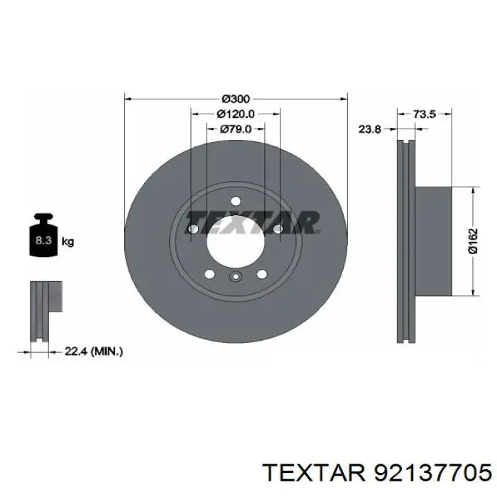 Диск переднього гальма Textar 92137705 ціна, від 53.26 USD