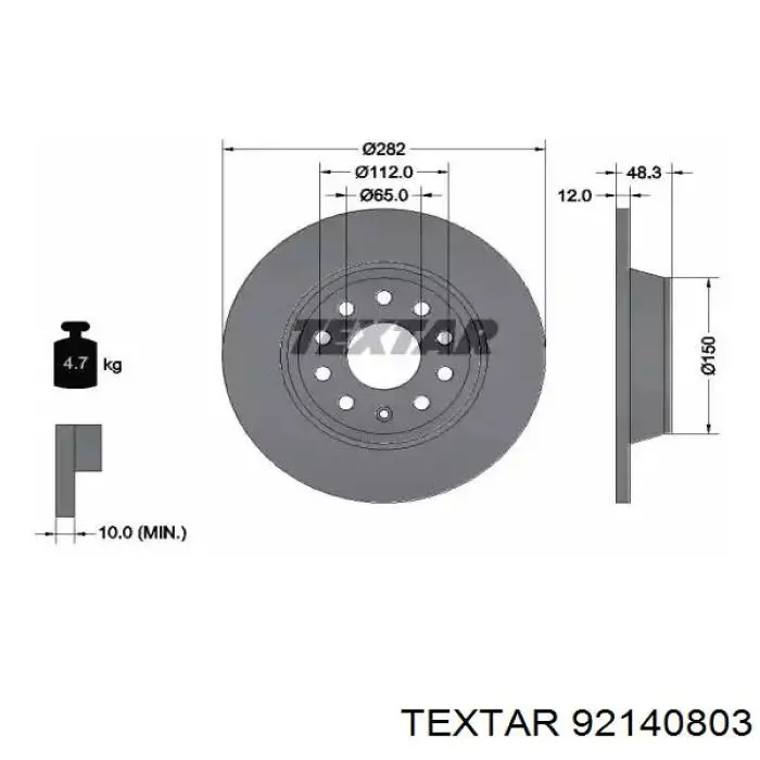 Купити 92140803 Textar Диск заднього гальма
