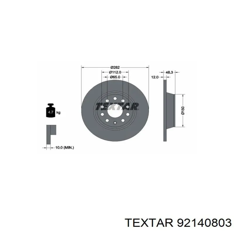 92140803 Textar диск гальмівний задній