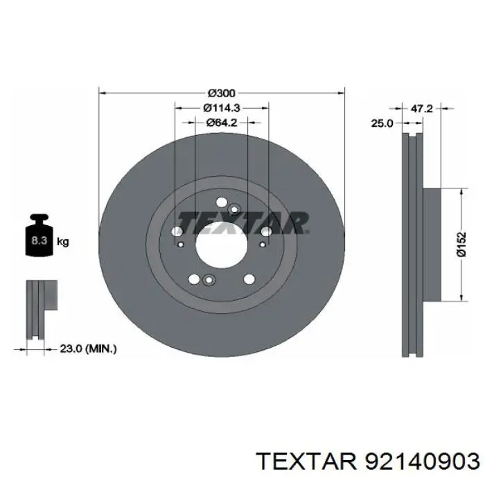 92140903 Textar диск гальмівний передній