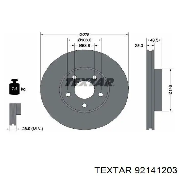 Диск гальмівний передній 92141203 Textar