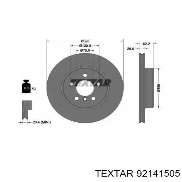 92141505 Textar диск гальмівний передній