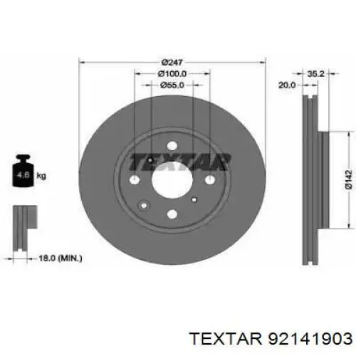 92141903 Textar Гальмо дискове переднє