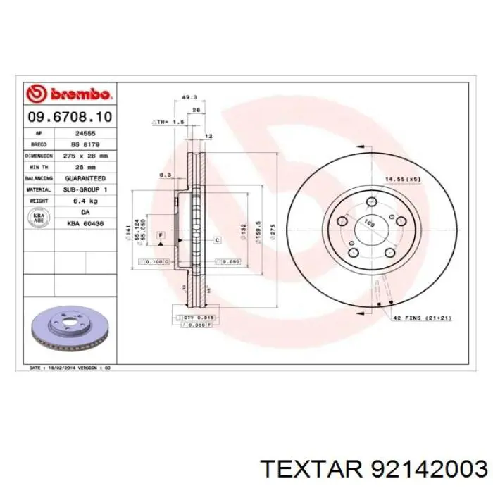 92142003 Textar диск гальмівний передній