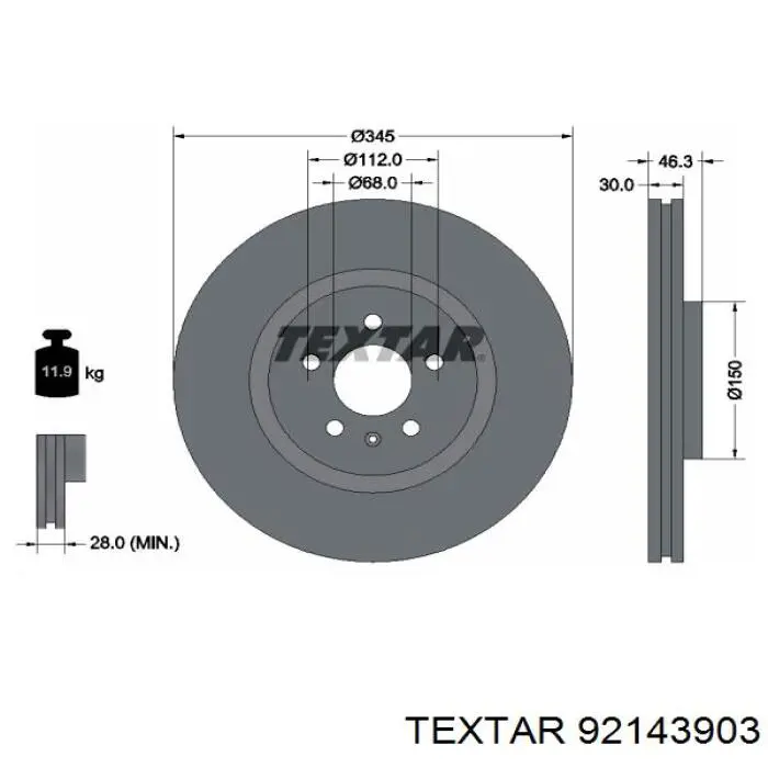 92143903 Textar диск гальмівний передній