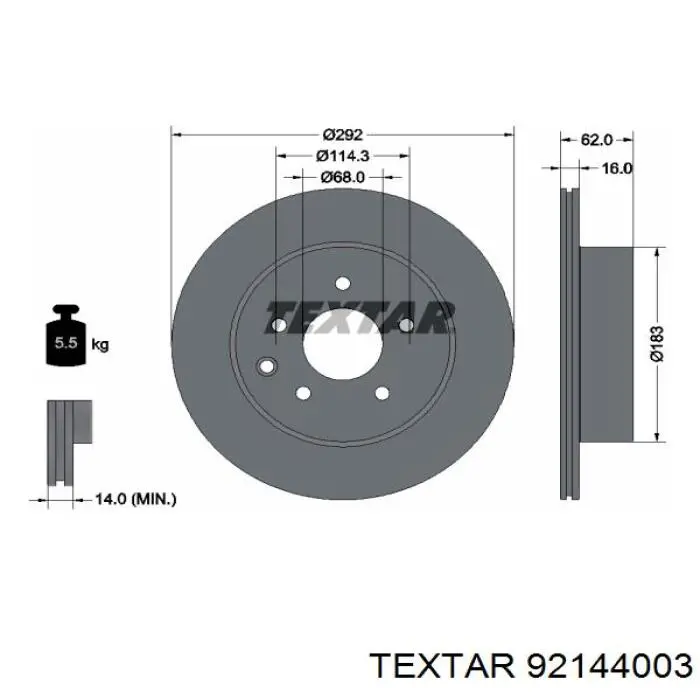 92144003 Textar диск гальмівний задній