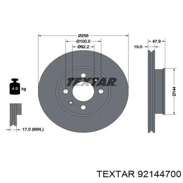 Диск переднього гальма Textar 92144700 ціна, від 27.88 USD