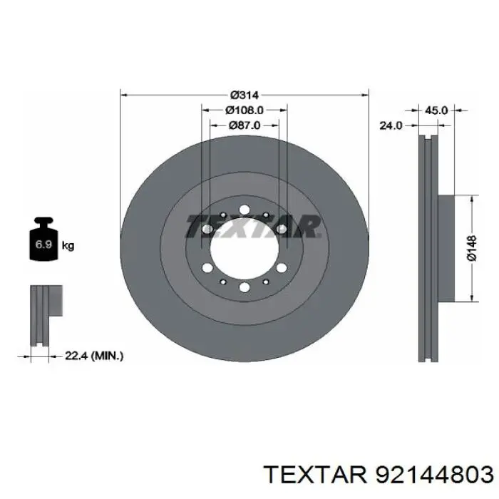 92144803 Textar диск гальмівний передній