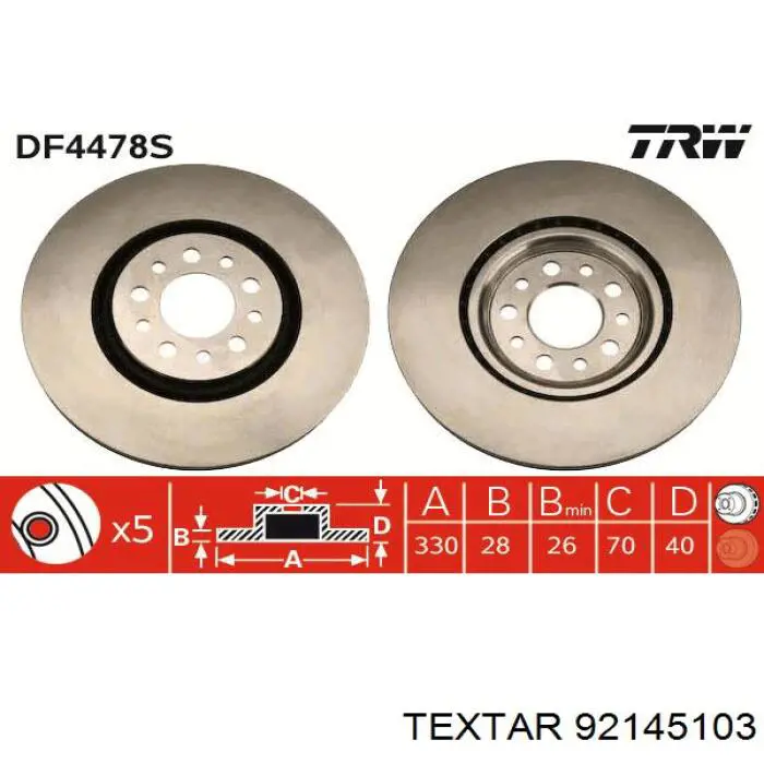 92145103 Textar диск гальмівний передній