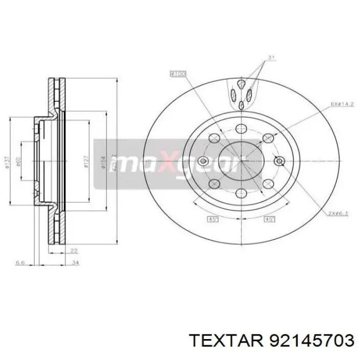 Диск переднього гальма Textar 92145703 ціна, від 30.02 USD