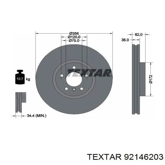 Диск гальмівний передній 92146203 Textar