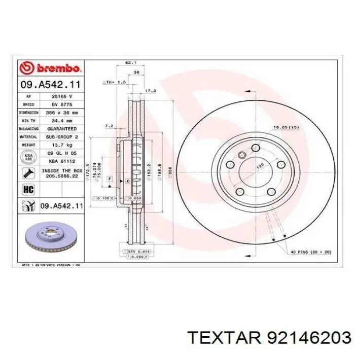 Диск переднього гальма Textar 92146203 ціна, від 105.66 USD