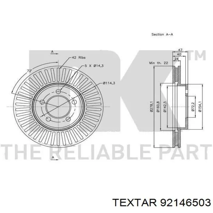 Диск гальмівний передній Textar 92146503