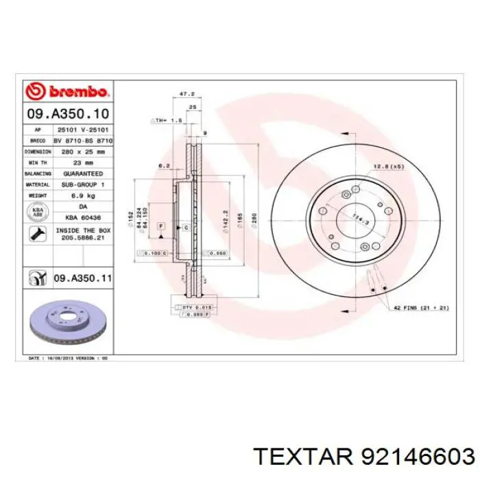 Диск переднього гальма Textar 92146603 ціна, від 31.04 USD