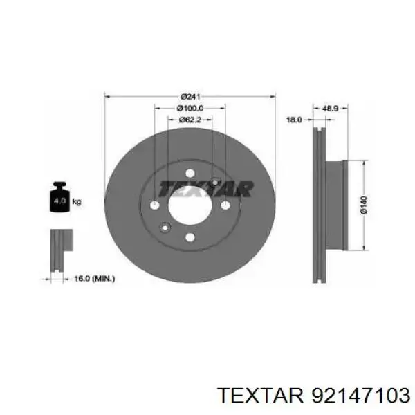 92147103 Textar диск гальмівний передній