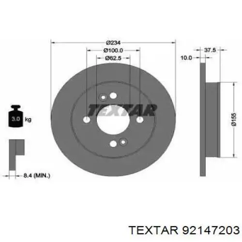 Диск гальмівний задній 92147203 Textar