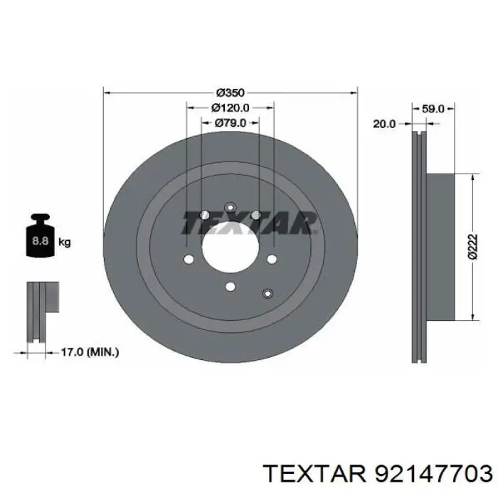 92147703 Textar диск гальмівний задній