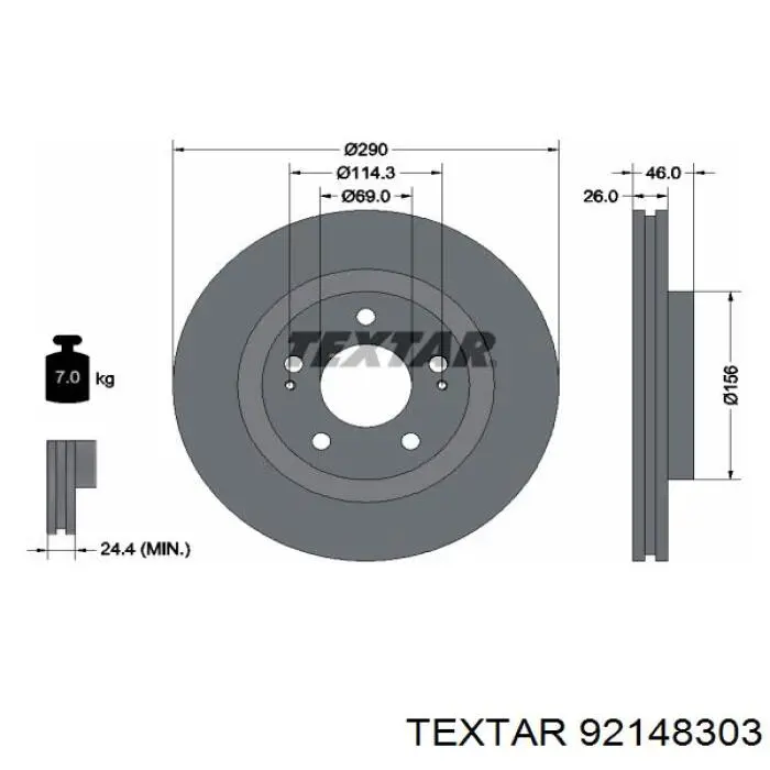 92148303 Textar Гальмо дискове переднє