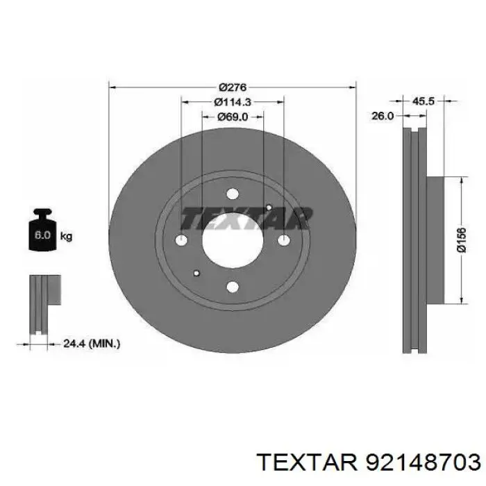 Диск переднього гальма Textar 92148703 ціна, від 35.46 USD