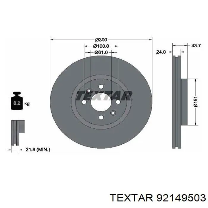 92149503 Textar диск гальмівний передній