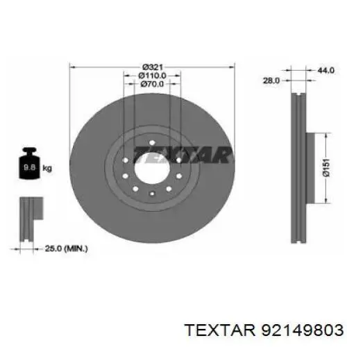 Купити 92149803 Textar Ротор гальмівний