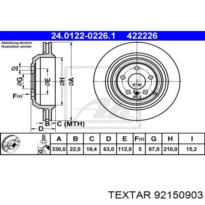 Гальмівні диски 92150903 Textar