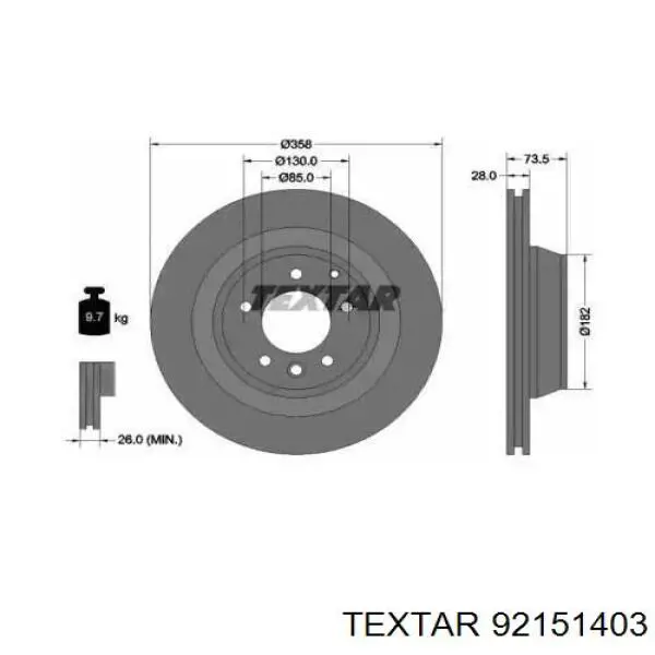 Диск гальмівний задній 92151403 Textar