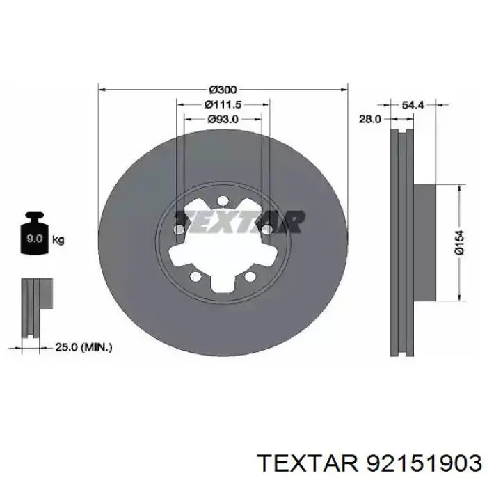 Диск переднього гальма Textar 92151903 ціна, від 44.72 USD
