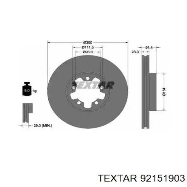 Диск гальмівний передній 92151903 Textar