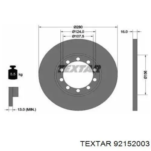Купити 92152003 Textar Диск заднього гальма