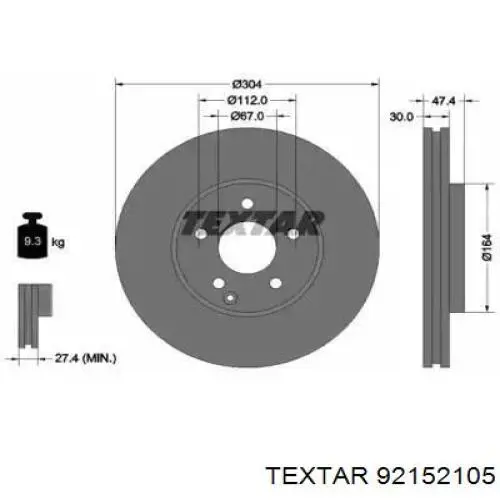 92152105 Textar Гальмо дискове переднє
