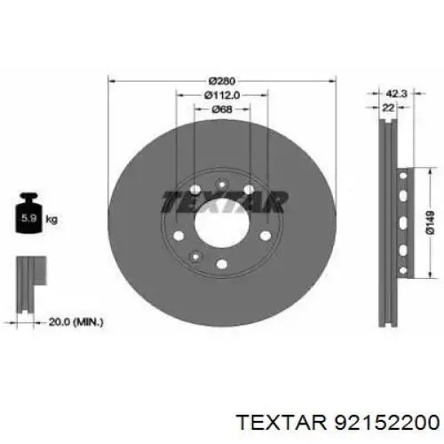 92152200 Textar диск гальмівний задній