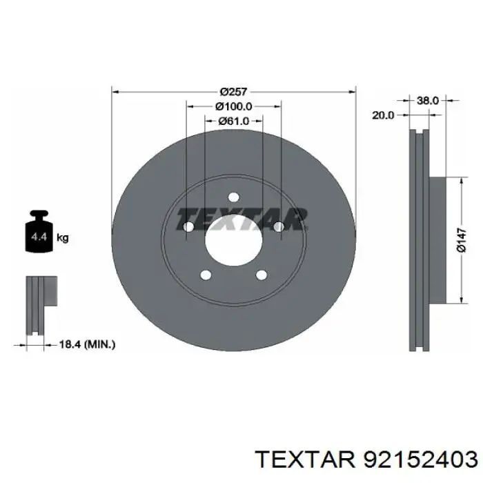 92152403 Textar диск гальмівний передній