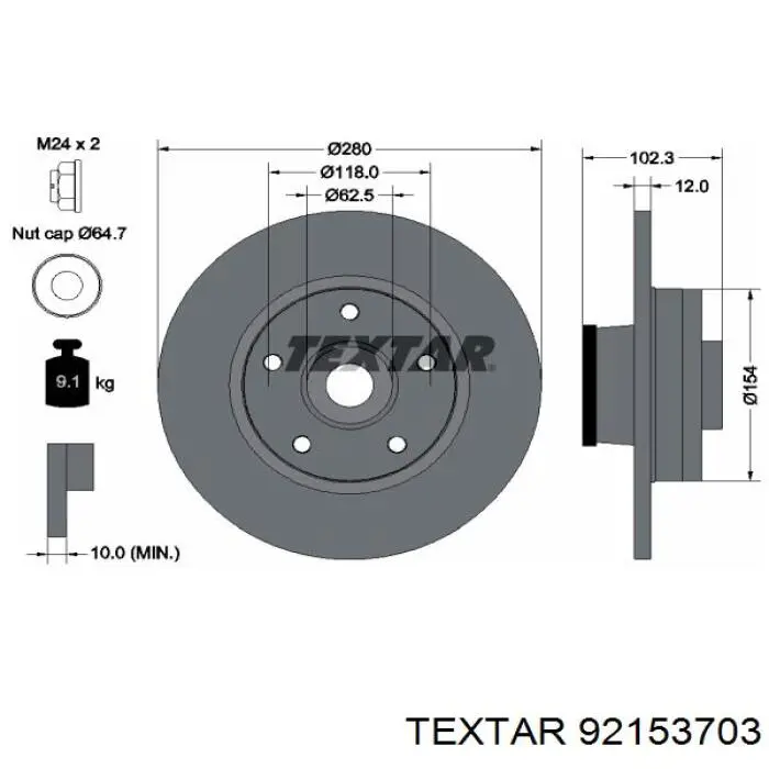 92153703 Textar диск гальмівний задній