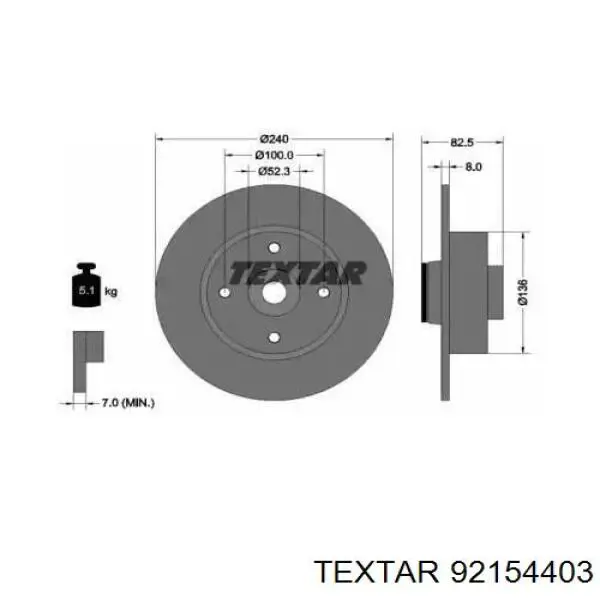 92154403 Textar диск гальмівний задній