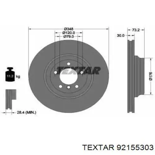 92155303 Textar диск гальмівний передній