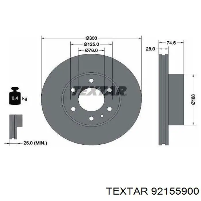 92155900 Textar диск гальмівний передній