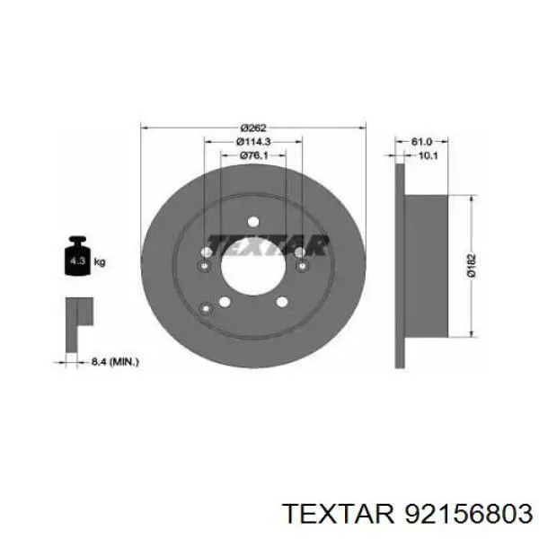 92156803 Textar диск гальмівний задній