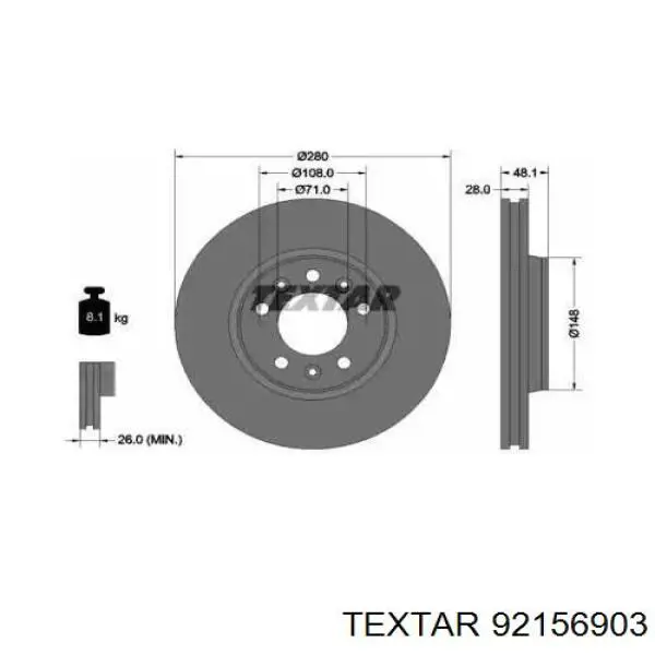 92156903 Textar диск гальмівний передній