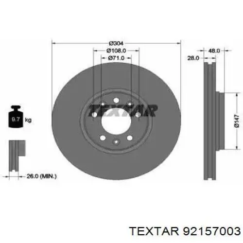 92157003 Textar диск гальмівний передній