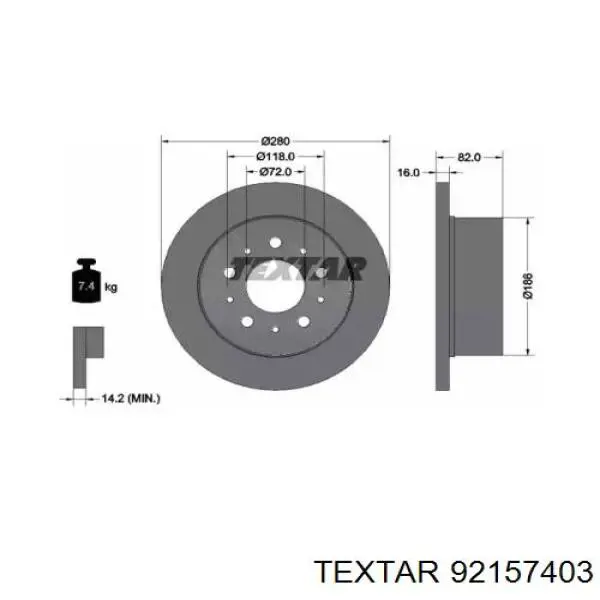 92157403 Textar диск гальмівний задній