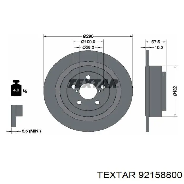 92158800 Textar диск гальмівний задній