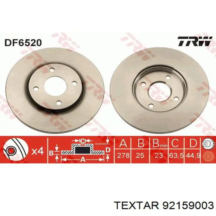 Диск переднього гальма Textar 92159003 ціна, від 42.95 USD