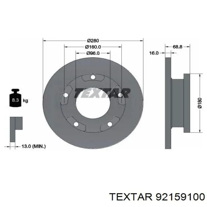 92159100 Textar диск гальмівний задній