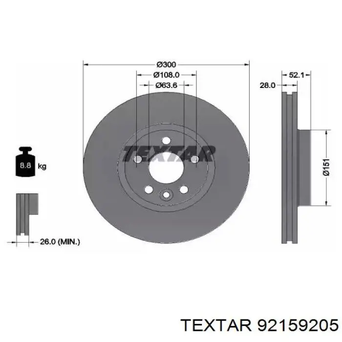 Диск переднього гальма Textar 92159205 ціна, від 52.35 USD