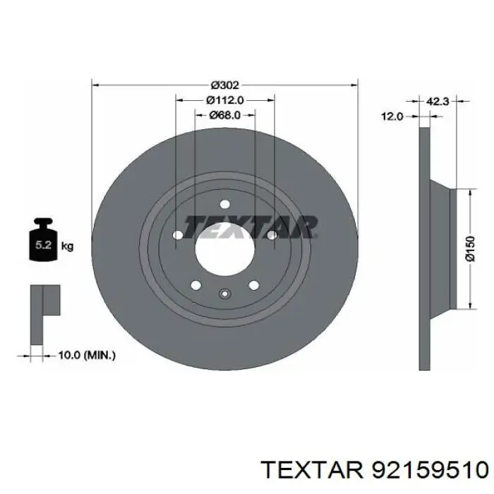 Диск гальмівний задній 92159510 Textar