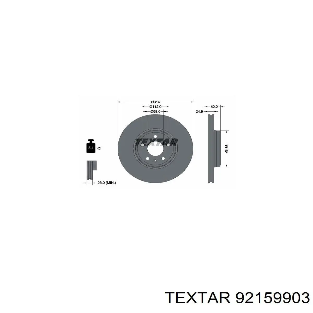 Диск переднього гальма Textar 92159903 ціна, від 19.00 USD