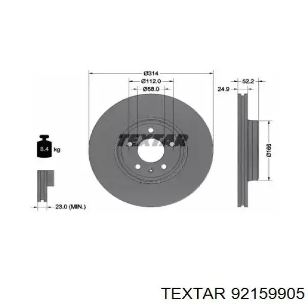 Диск переднього гальма Textar 92159905 ціна, від 63.55 USD