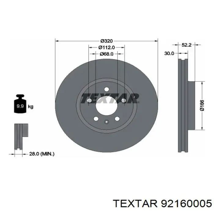 92160005 Textar диск гальмівний передній
