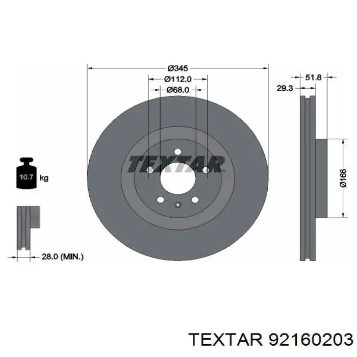 92160203 Textar диск гальмівний передній